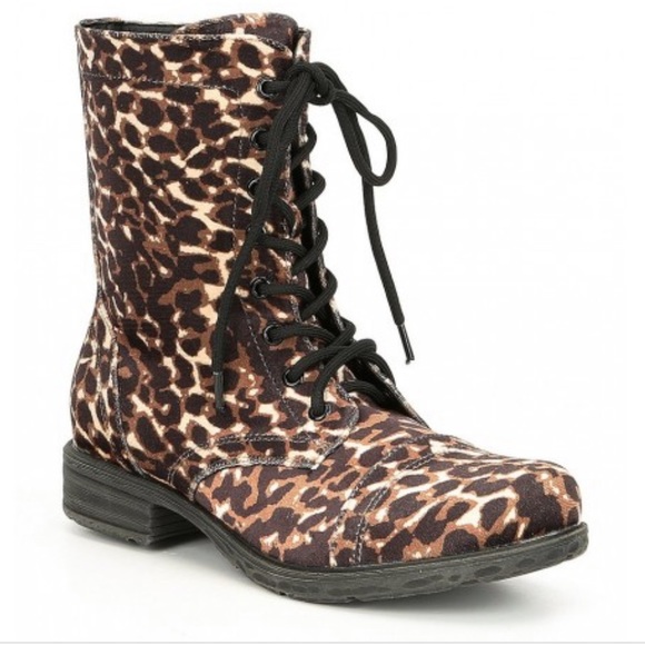 Leopard Cheetah Print Lace Up Combat Military Boot - Picture 2 of 3